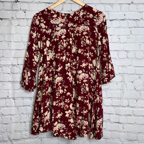 UMGEE Flirty Floral Burgundy Mini Dress Women's S - Picture 5 of 7